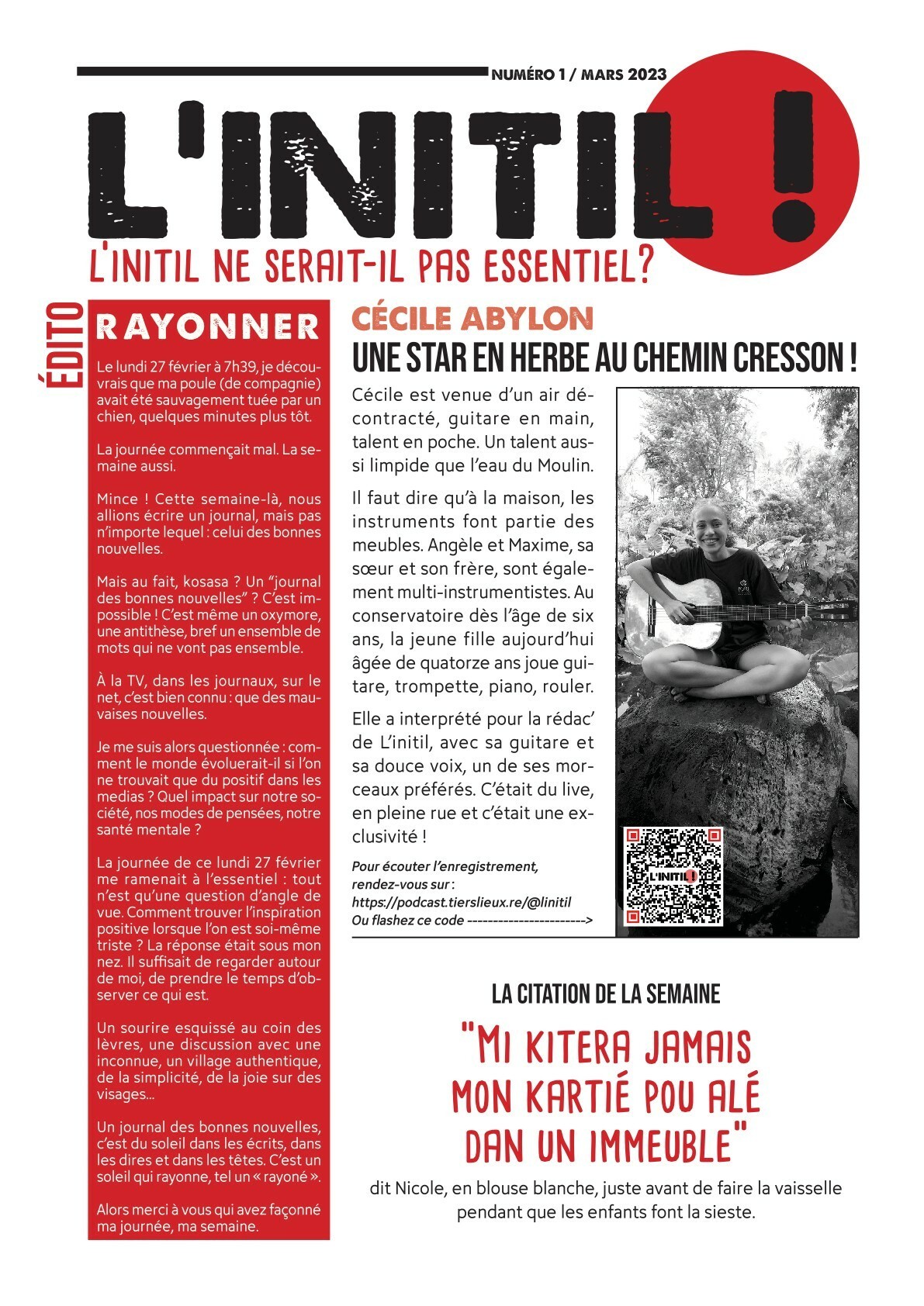 L'initil #1, journal des bonnes nouvelles, qurtier Moulin à Eau, Tour des Roches. Co-financé par La Raffinerie, produit par Carton Mécanique