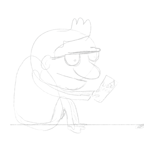 Dessin au crayon d'un personnage (visage aux traits des hommes préhistoriques) qui tient entre ses mains un fichier .odt.