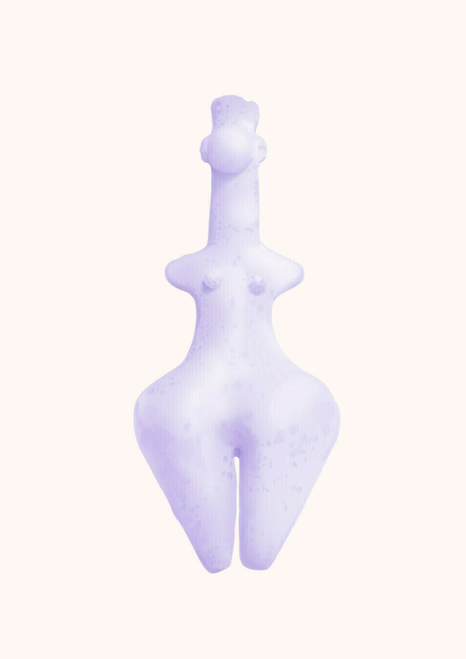 Digital painting of a Neolithic feminine goddess statue in light violet colors