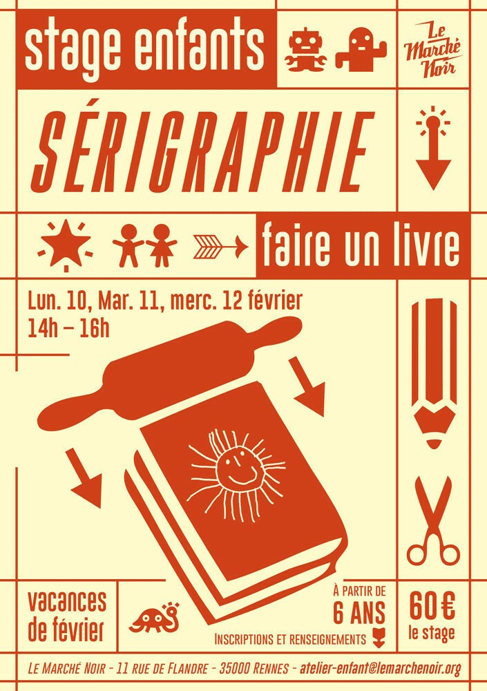 Affiche d'un stage de sérigraphie pour enfant.