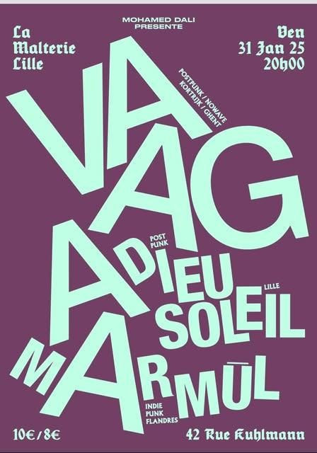 flyer concert Vaag + Adieu Soleil + Marmūl + DJ Naki @ Malterie Lille 31.01.2025