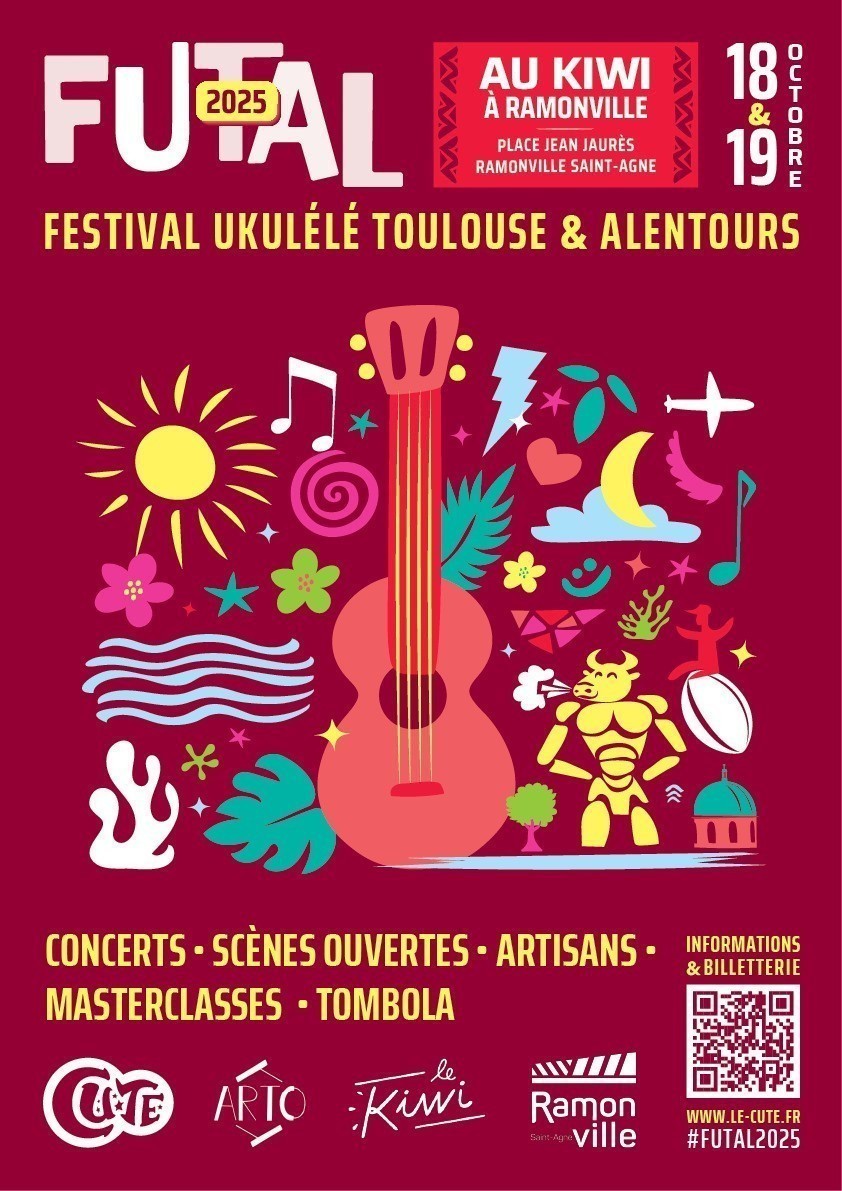Affiche du Festival Ukulélé FUTAL 2025, au Kiwi à Ramonville (Toulouse), les 18 & 19 octobre 2025
